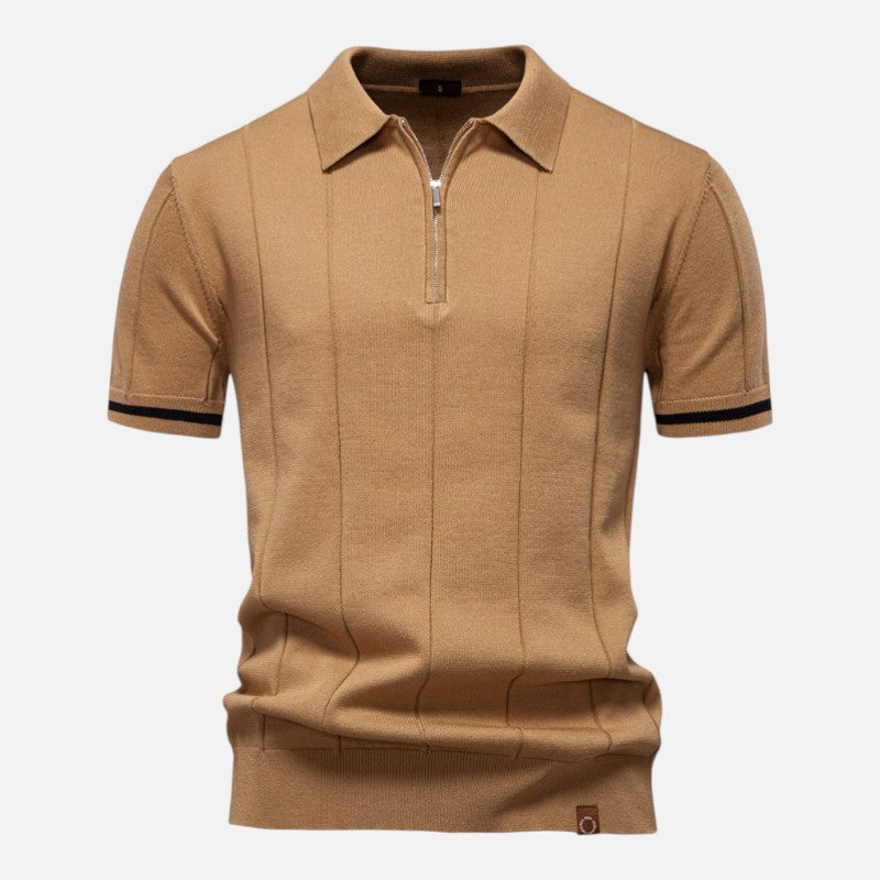 Herren Kurzarm Polohemd aus geripptem Strick | Mit Kragen