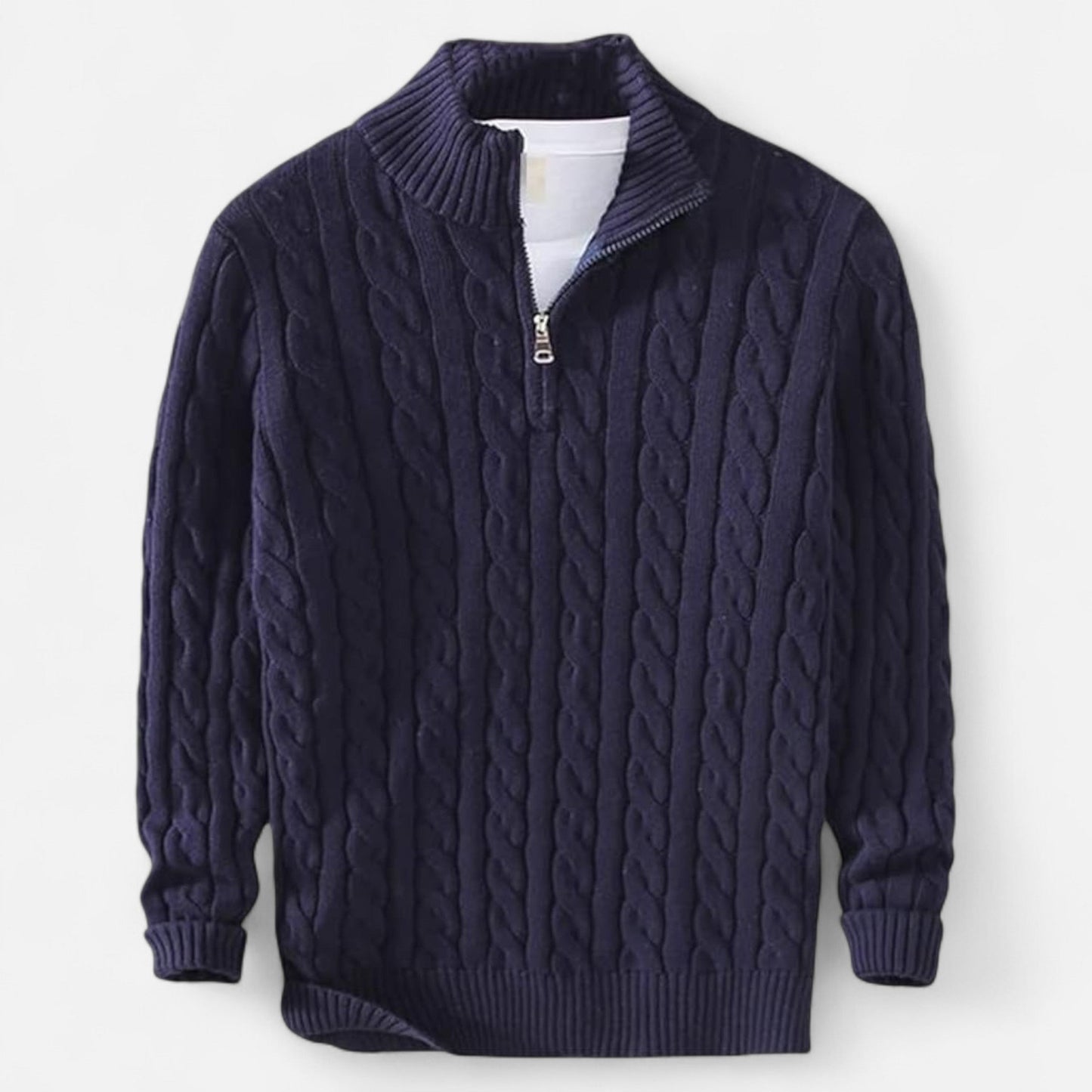 Herren Langarm Strickpullover mit Viertelreißverschluss | Warm