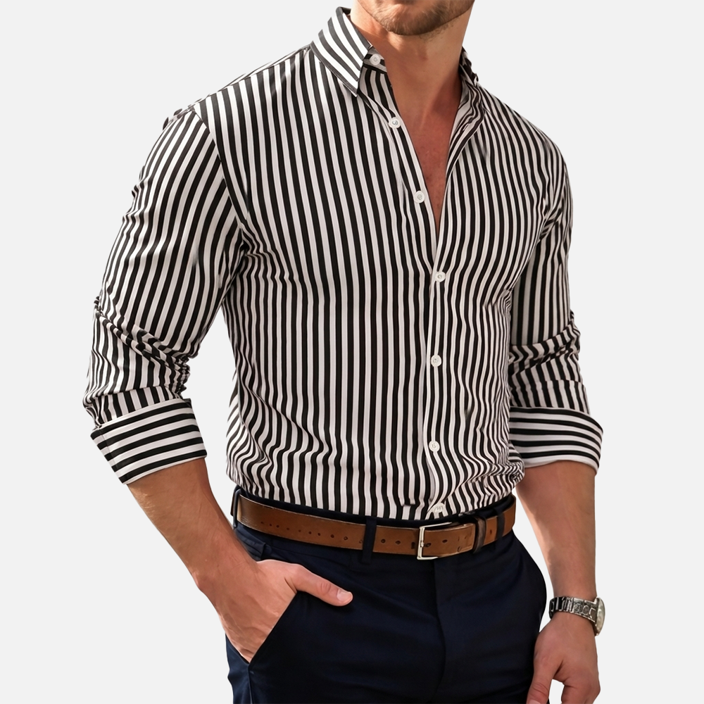 Herren Hemd mit Vertikalstreifen | Slim Fit Langarmhemd | Strukturierter Kragen | Gepflegter Alltagslook