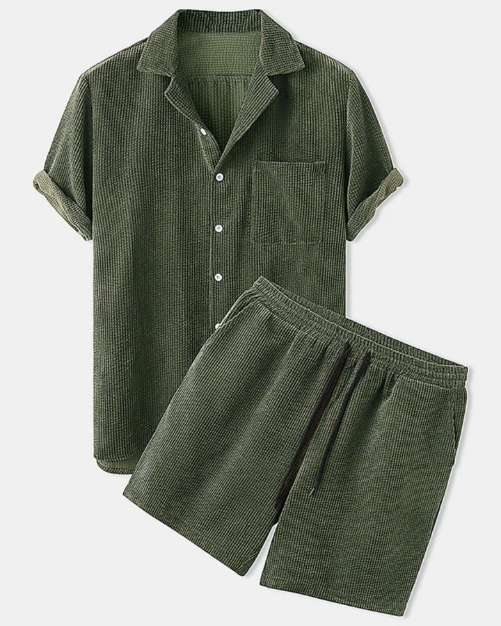 Herren Zweiteiler | Strukturiertes Kurzarmhemd und Shorts | Smart-Casual Sommer-Look