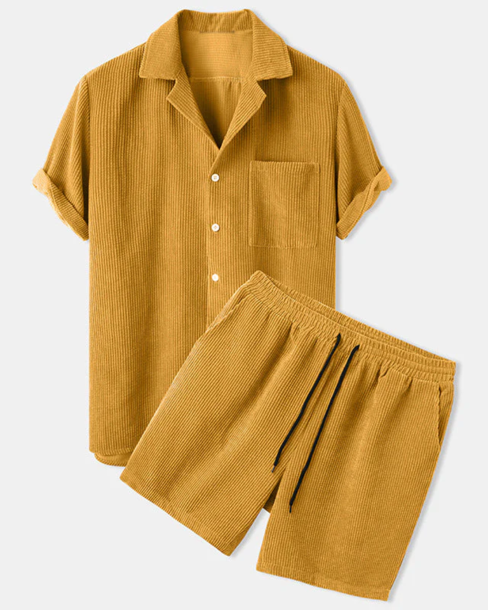 Herren Zweiteiler | Strukturiertes Kurzarmhemd und Shorts | Smart-Casual Sommer-Look