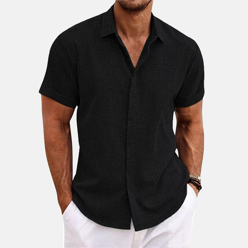 Herren Button-Up Hemd | Kurzarmhemd mit Strukturierter Optik | Gerader Schnitt | Freizeitlook