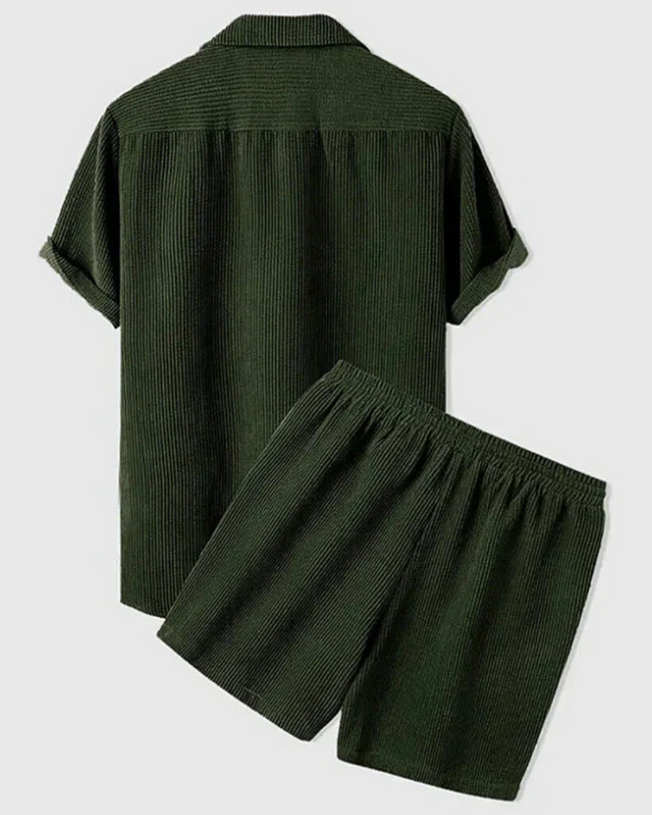 Herren Zweiteiler | Strukturiertes Kurzarmhemd und Shorts | Smart-Casual Sommer-Look