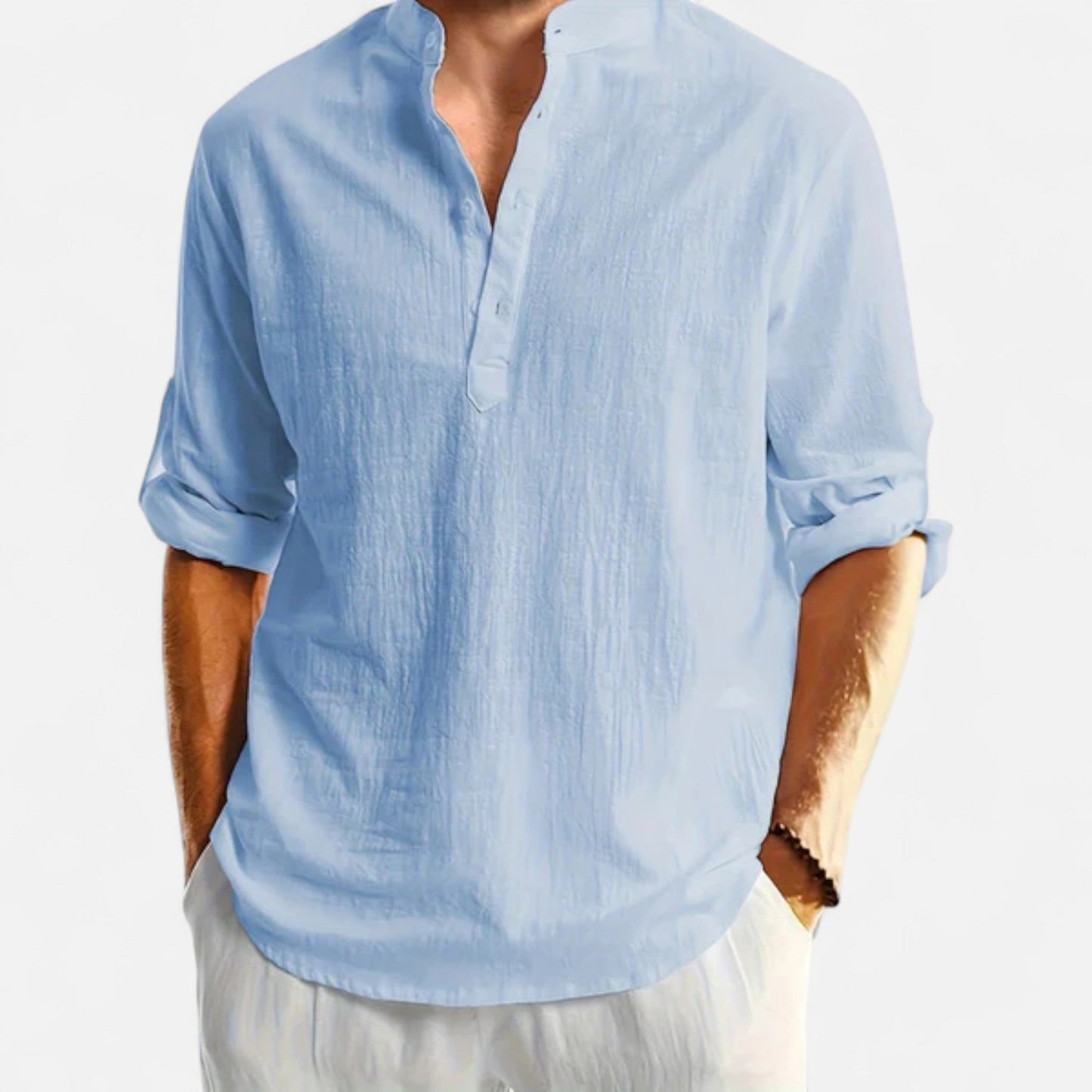 Herren Henley Hemd mit Stehkragen | Langarm