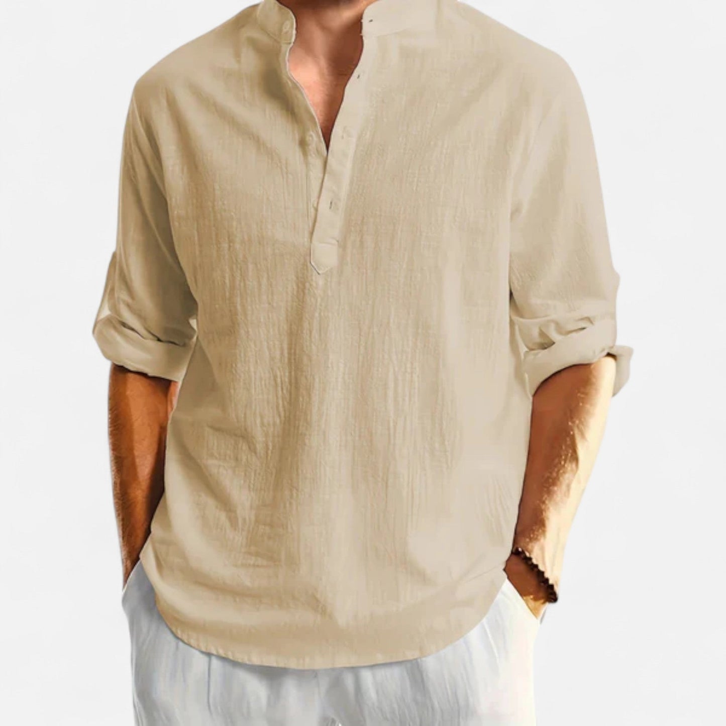 Herren Henley Hemd mit Stehkragen | Langarm