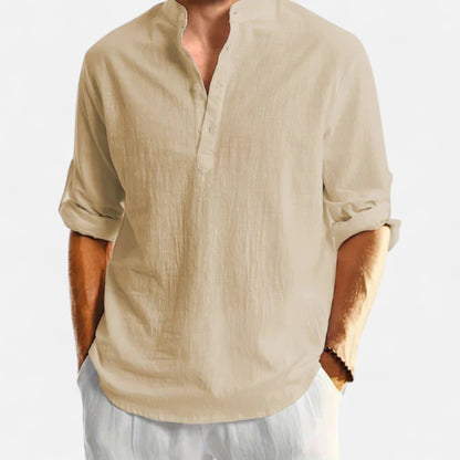 Herren Henley Hemd mit Stehkragen | Langarm