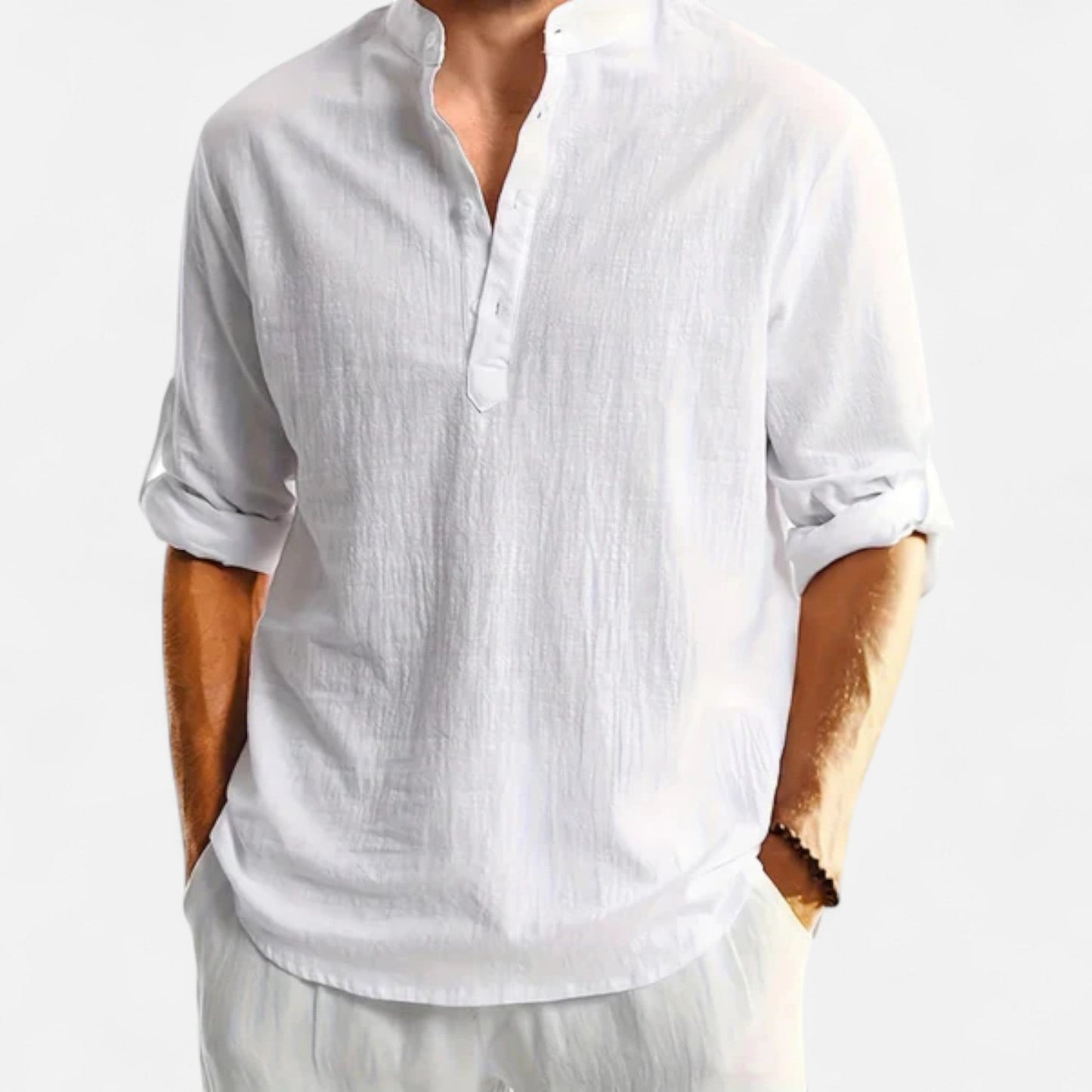 Herren Henley Hemd mit Stehkragen | Langarm