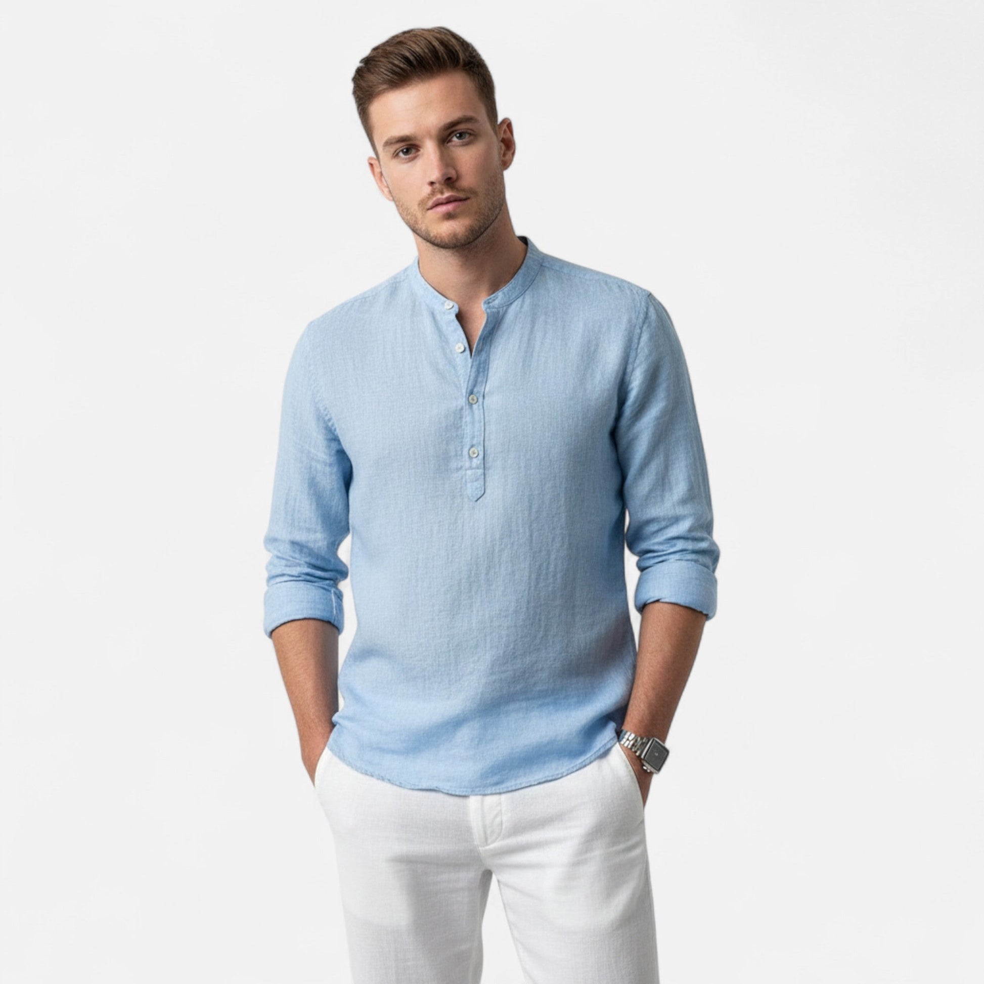 Herren Henley Hemd mit Stehkragen | Langarm
