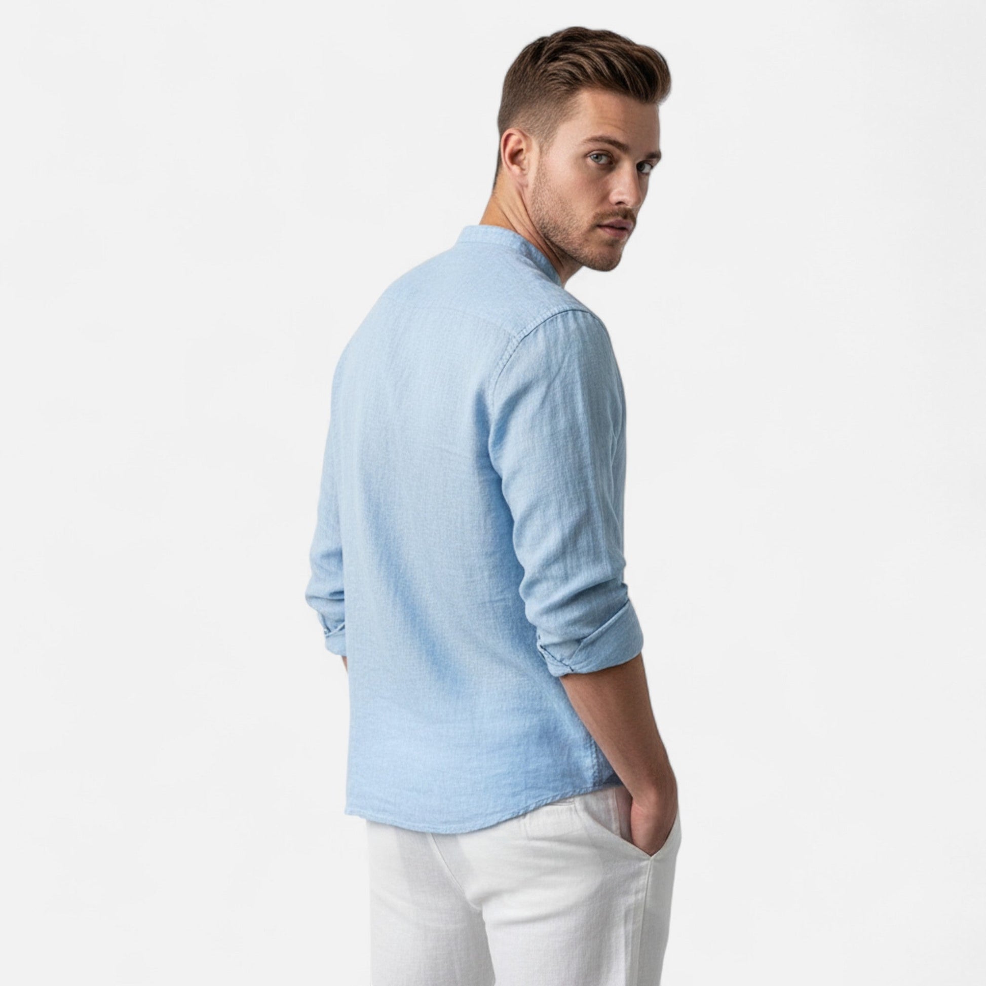 Herren Henley Hemd mit Stehkragen | Langarm