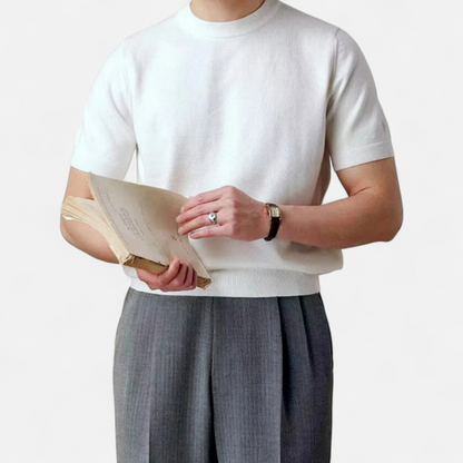 Herren Kurzarm Gestricktes Rundhals T-Shirt | Minimalistisch