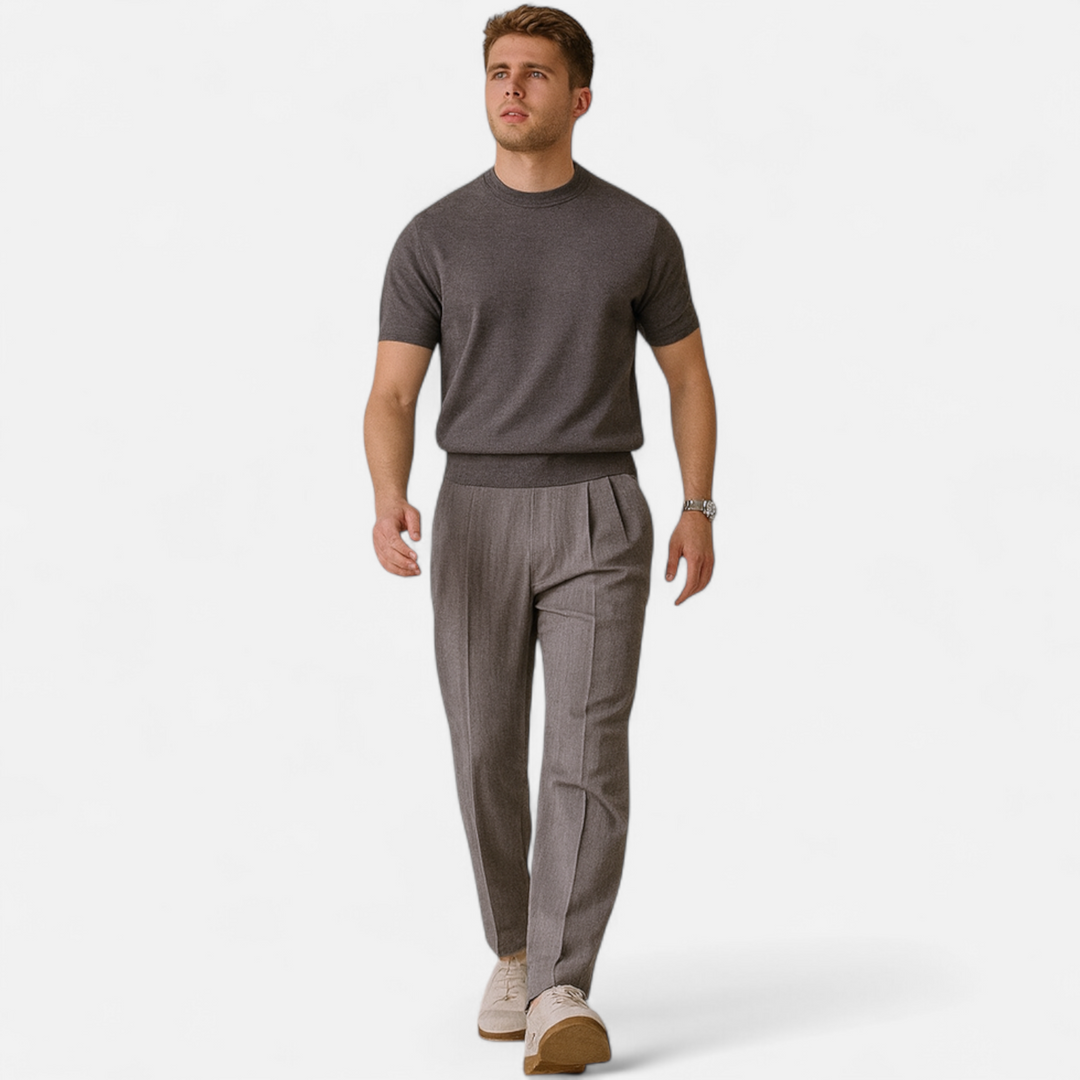 Herren Kurzarm Gestricktes Rundhals T-Shirt | Minimalistisch