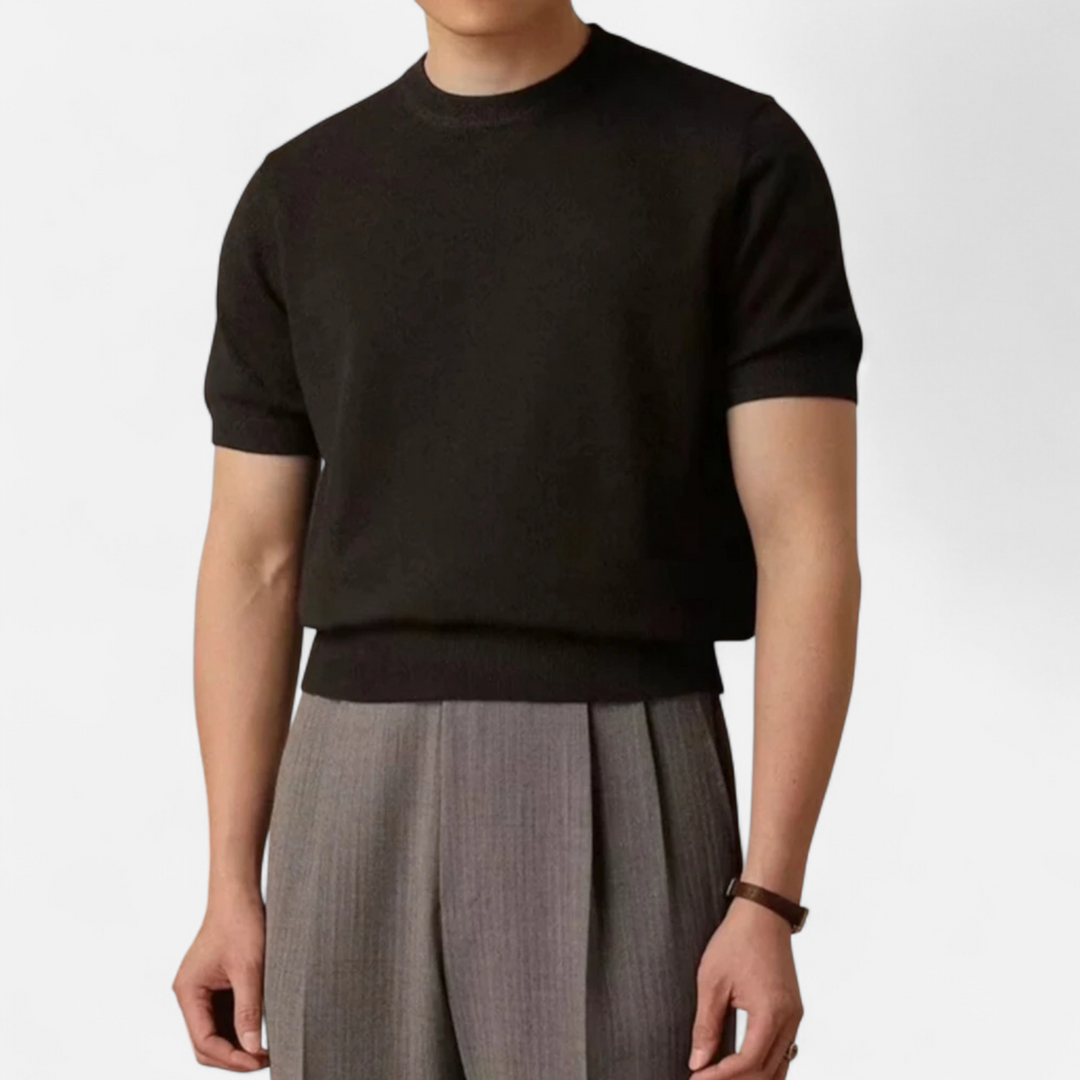 Herren Kurzarm Gestricktes Rundhals T-Shirt | Minimalistisch