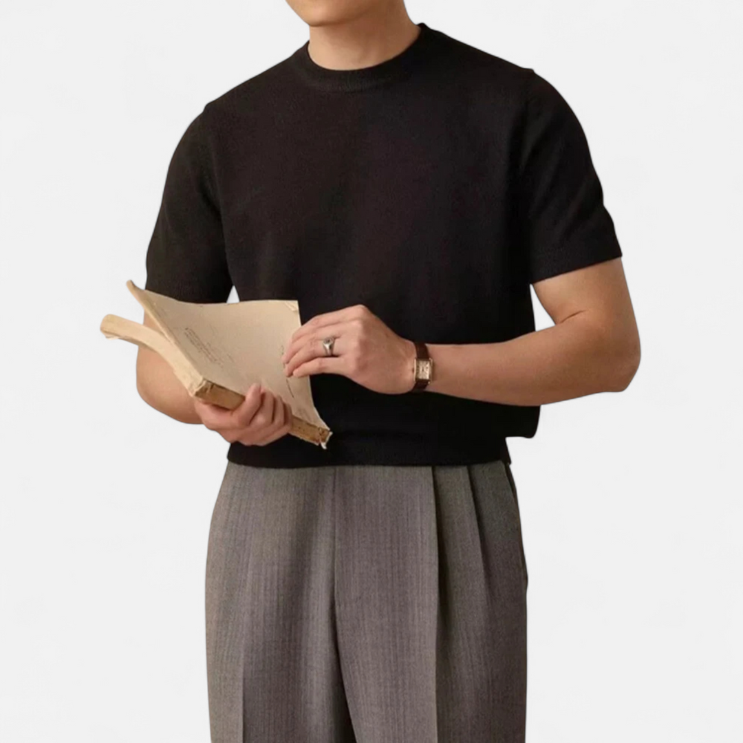 Herren Kurzarm Gestricktes Rundhals T-Shirt | Minimalistisch