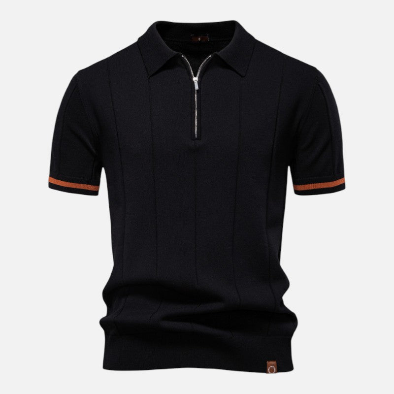 Herren Kurzarm Polohemd aus geripptem Strick | Mit Kragen