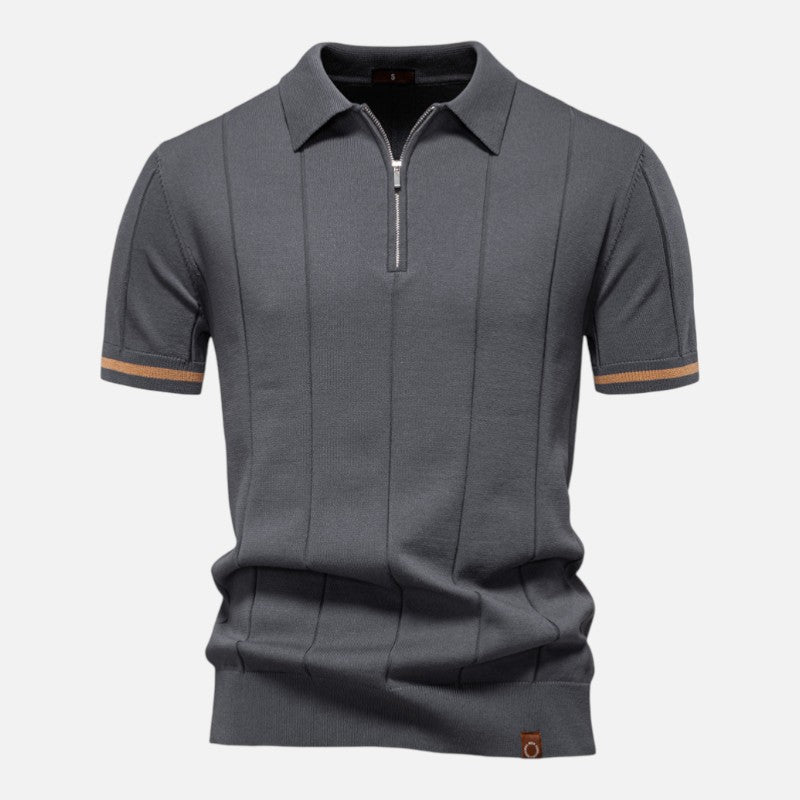 Herren Kurzarm Polohemd aus geripptem Strick | Mit Kragen