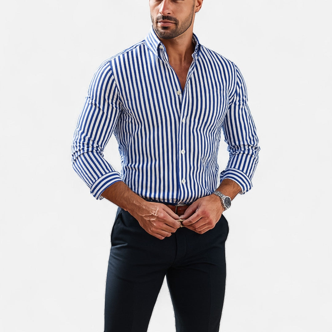 Herren Langarm Gestreiftes Hemd mit Knopfleiste | Formal