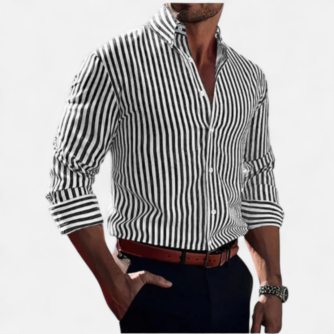 Herren Langarm Gestreiftes Hemd mit Knopfleiste | Formal