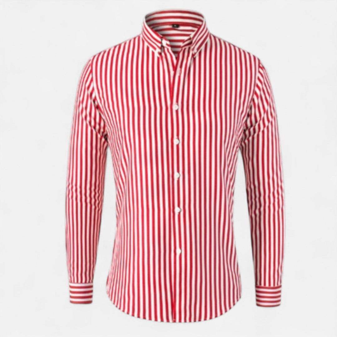Herren Langarm Gestreiftes Hemd mit Knopfleiste | Formal