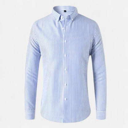 Herren Langarm Hemd mit Knopfleiste Kragen | Gestreift