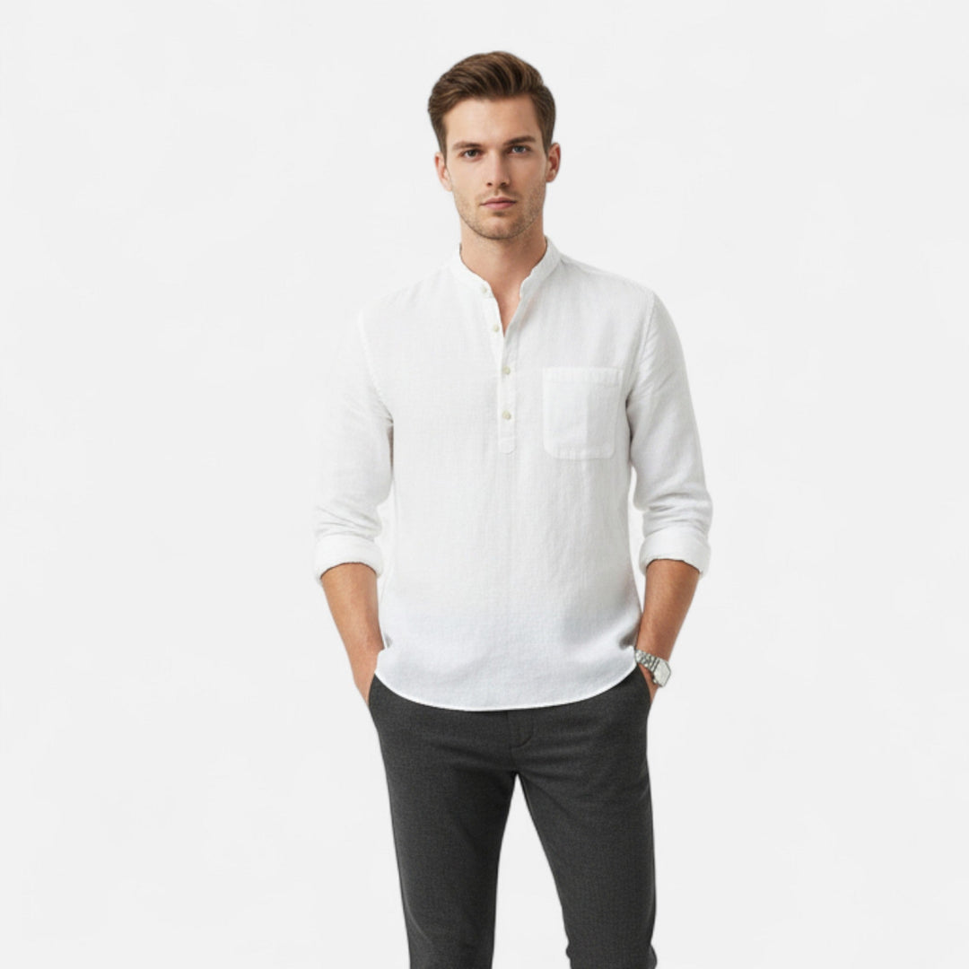 Herren Langarm Henley-Shirt mit V-Ausschnitt | Freizei