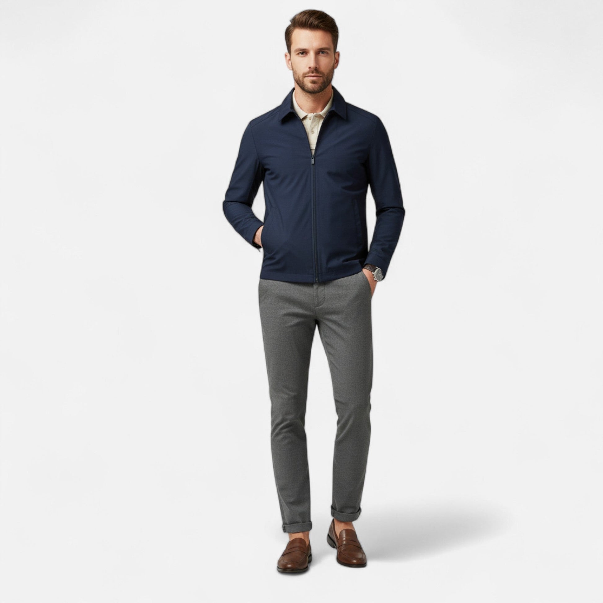 Herren Langarm Jacke mit Kragen | Seitentaschen