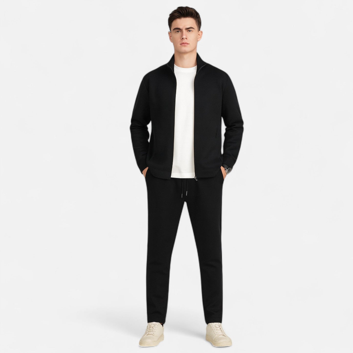 Herren Langarm Jacke mit Reißverschluss und Hosen Set | Freizeit Outfit