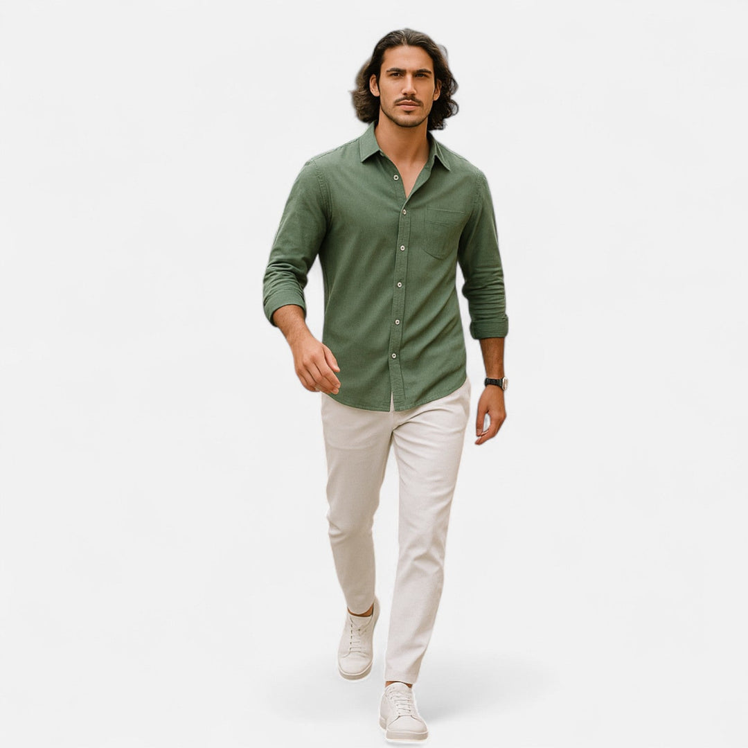 Herren Langarm Leinenhemd mit Kragen | Sommerstil