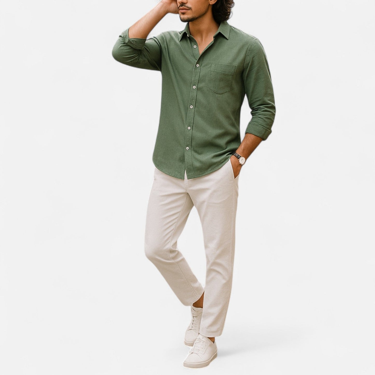 Herren Langarm Leinenhemd mit Kragen | Sommerstil