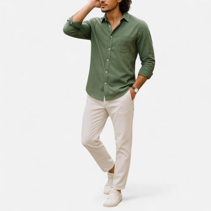 Herren Langarm Leinenhemd mit Kragen | Sommerstil