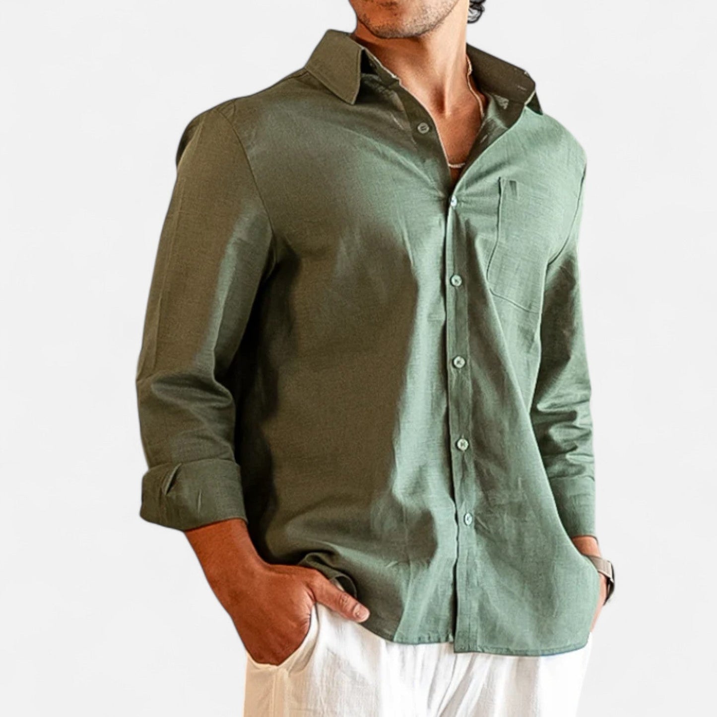 Herren Langarm Leinenhemd mit Kragen | Sommerstil