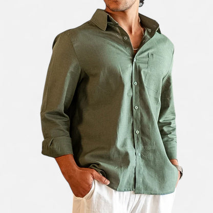 Herren Langarm Leinenhemd mit Kragen | Sommerstil