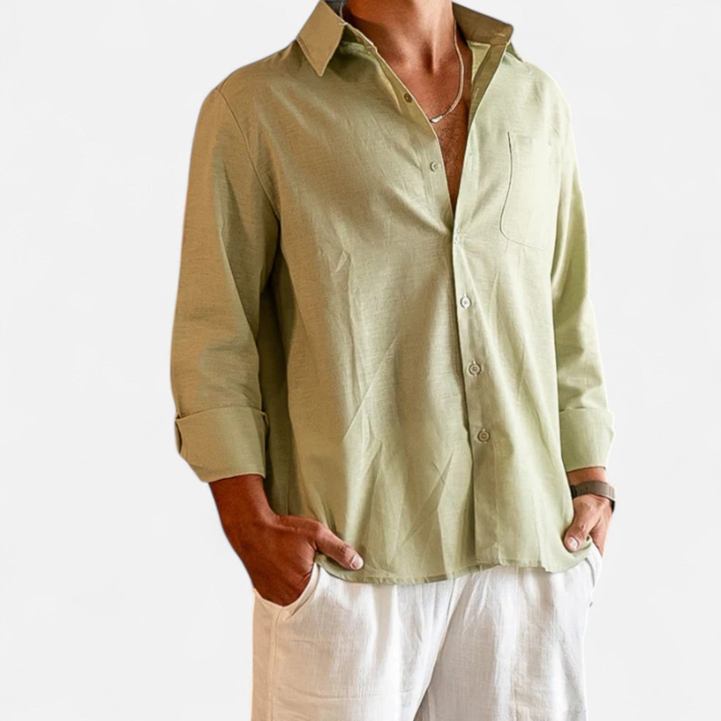 Herren Langarm Leinenhemd mit Kragen | Sommerstil