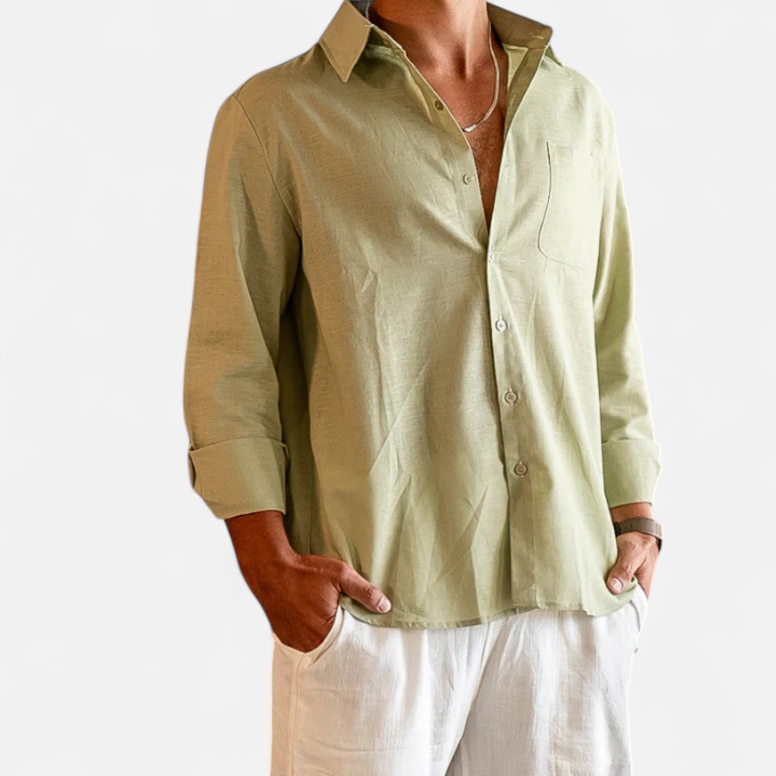 Herren Langarm Leinenhemd mit Kragen | Sommerstil