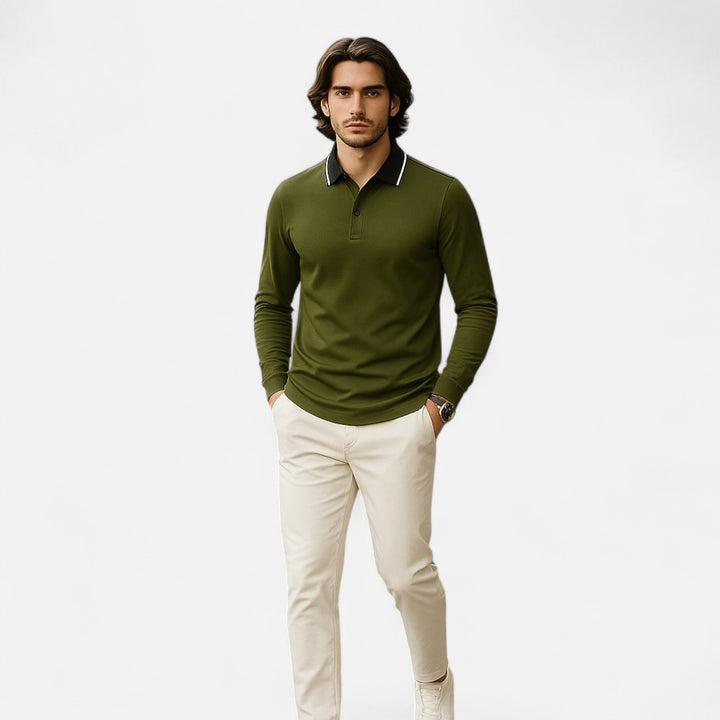 Herren Langarm Polo-Oberteil mit Kragen | Modern