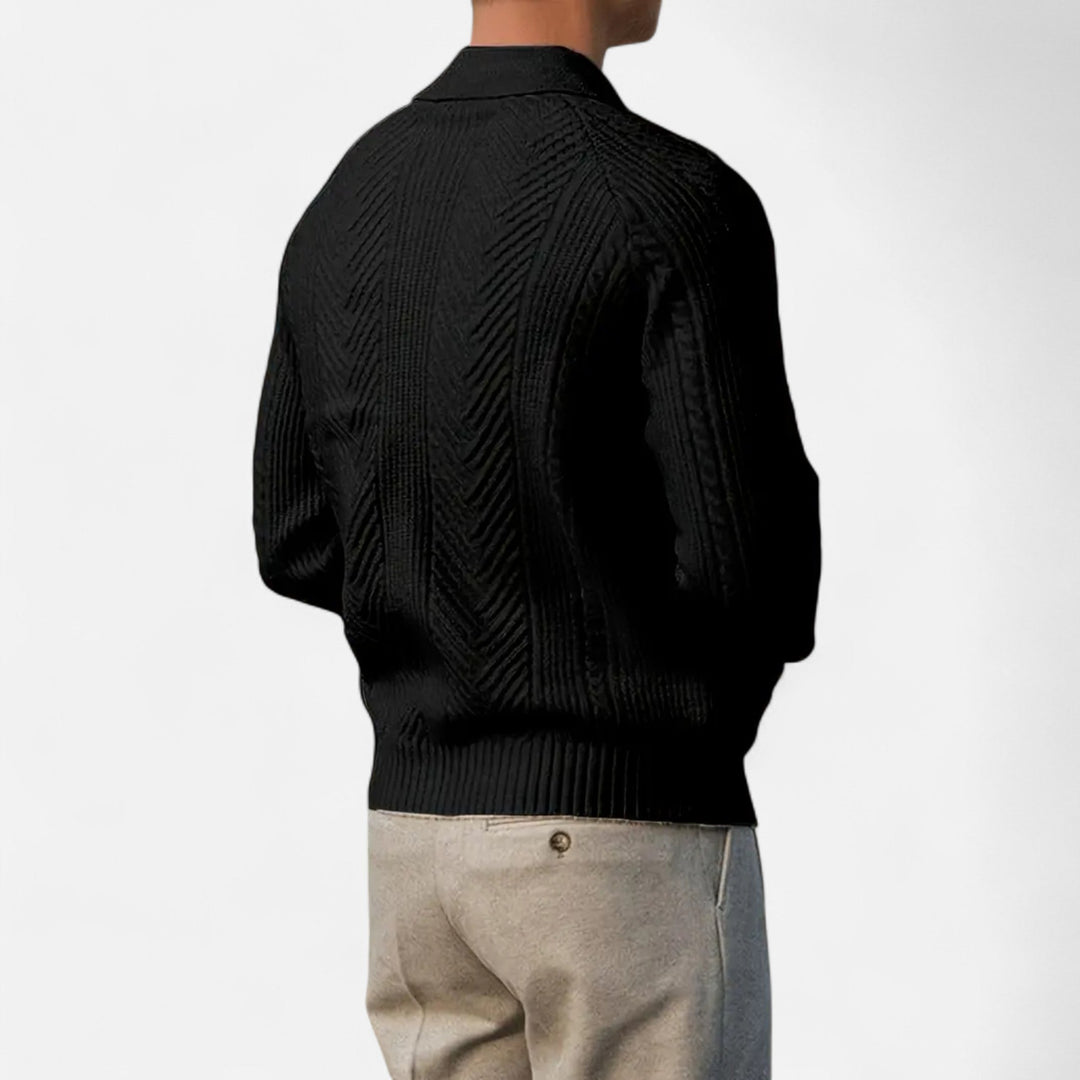 Herren Langarm Strick Polo Pullover mit Knöpfen | Gemustert