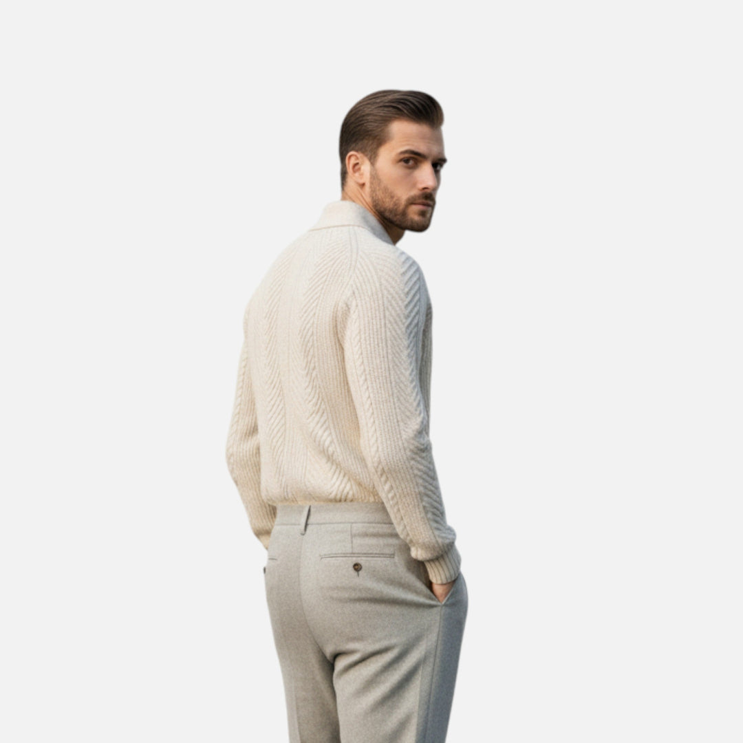 Herren Langarm Strick Polo Pullover mit Knöpfen | Gemustert