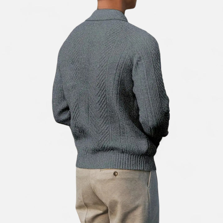 Herren Langarm Strick Polo Pullover mit Knöpfen | Gemustert