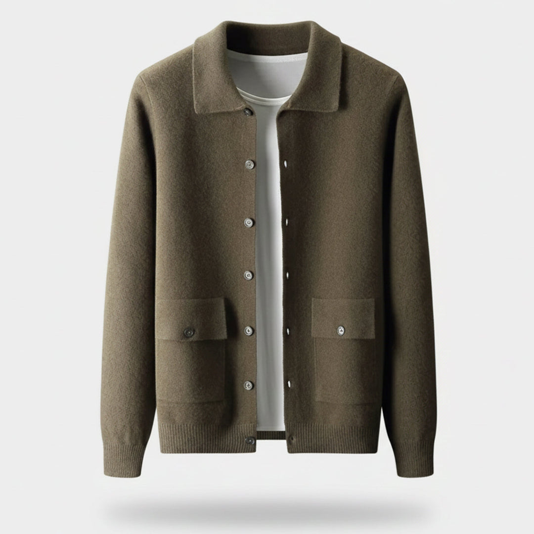 Herren Langarm Strickjacke mit Kragen und Knöpfen | Freizeit