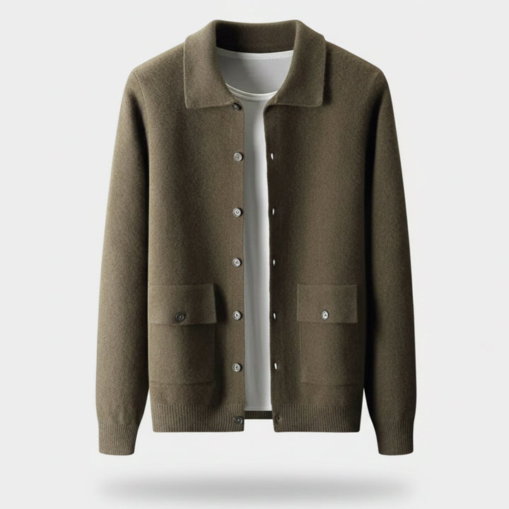 Herren Langarm Strickjacke mit Kragen und Knöpfen | Freizeit