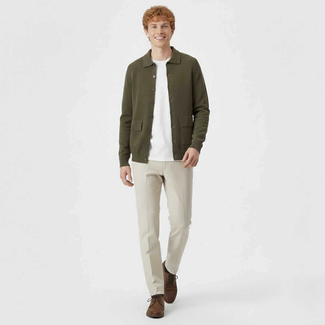 Herren Langarm Strickjacke mit Kragen und Knöpfen | Freizeit