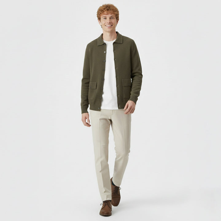 Herren Langarm Strickjacke mit Kragen und Knöpfen | Freizeit