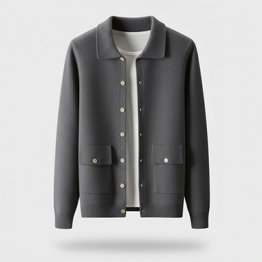Herren Langarm Strickjacke mit Kragen und Knöpfen | Freizeit