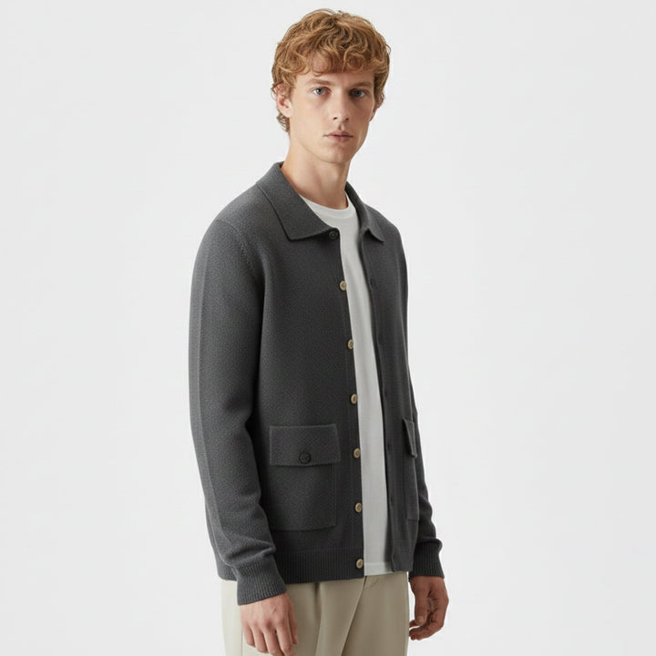 Herren Langarm Strickjacke mit Kragen und Knöpfen | Freizeit