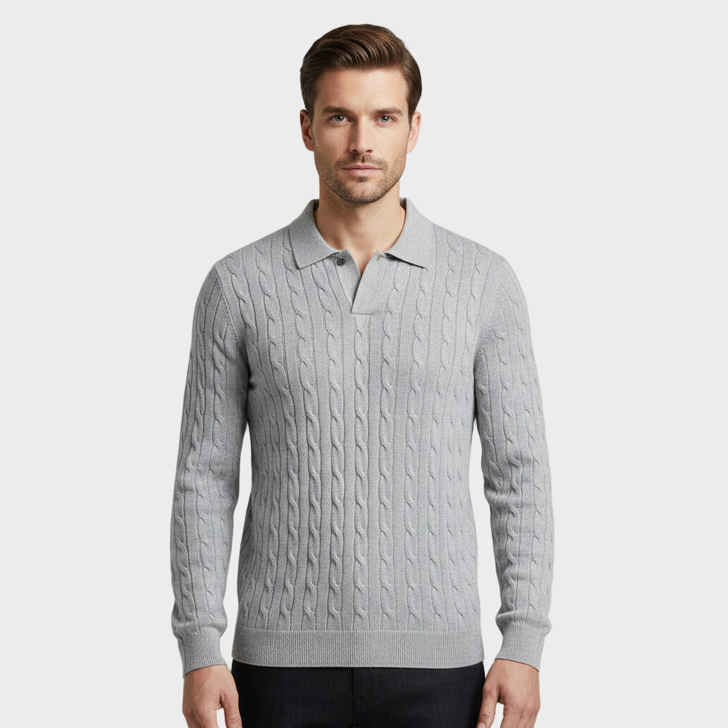 Herren Langarm Strickpullover mit V-Ausschnitt und Kragen | Klassischer Stil