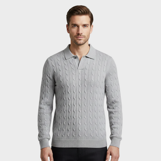 Herren Langarm Strickpullover mit V-Ausschnitt und Kragen | Klassischer Stil