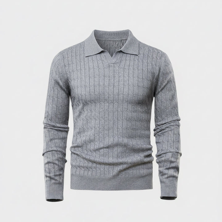 Herren Langarm Strickpullover mit V-Ausschnitt und Kragen | Klassischer Stil