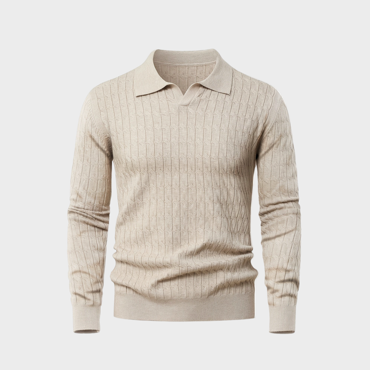 Herren Langarm Strickpullover mit V-Ausschnitt und Kragen | Klassischer Stil