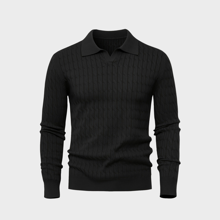 Herren Langarm Strickpullover mit V-Ausschnitt und Kragen | Klassischer Stil