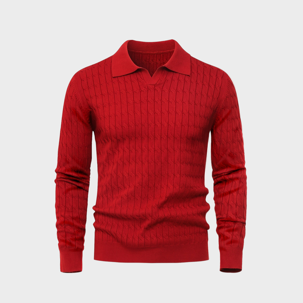Herren Langarm Strickpullover mit V-Ausschnitt und Kragen | Klassischer Stil