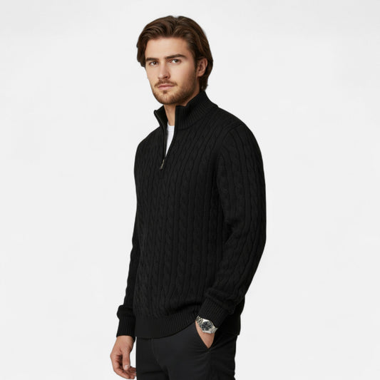 Herren Langarm Strickpullover mit Viertelreißverschluss | Warm